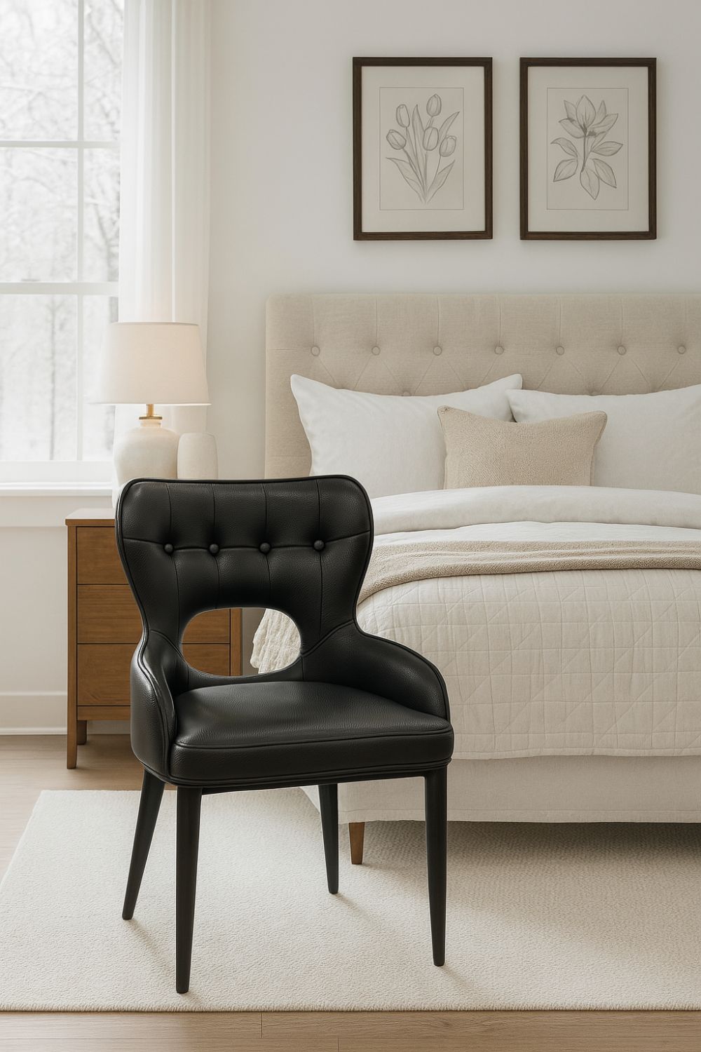 Modern Black PU Upholstered Dining Chair with Black Legs