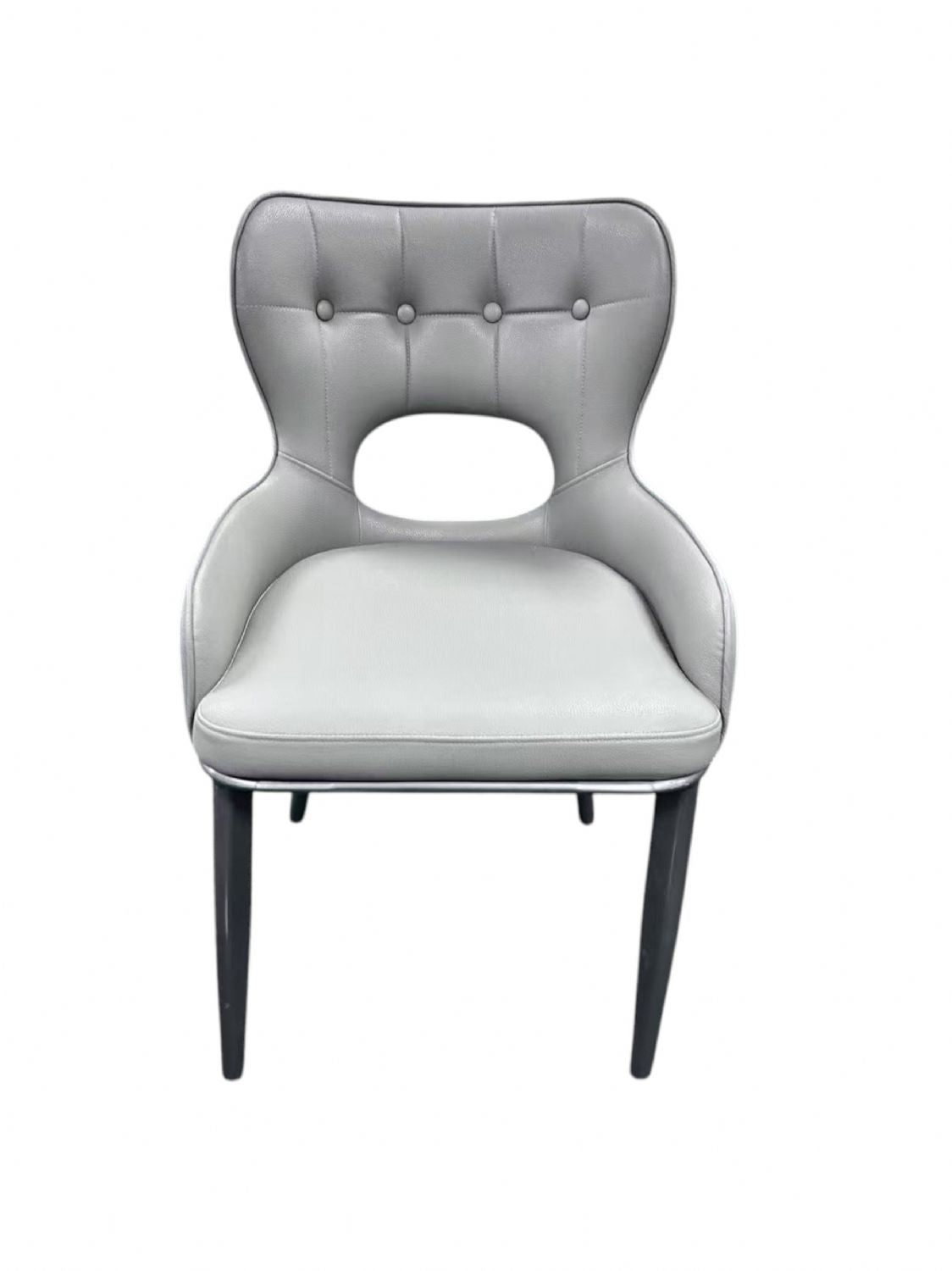 Modern Light Grey PU Upholstered Dining Chair with Button Tufted Back and Black Legs