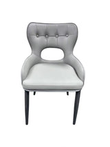 Modern Light Grey PU Upholstered Dining Chair with Button Tufted Back and Black Legs