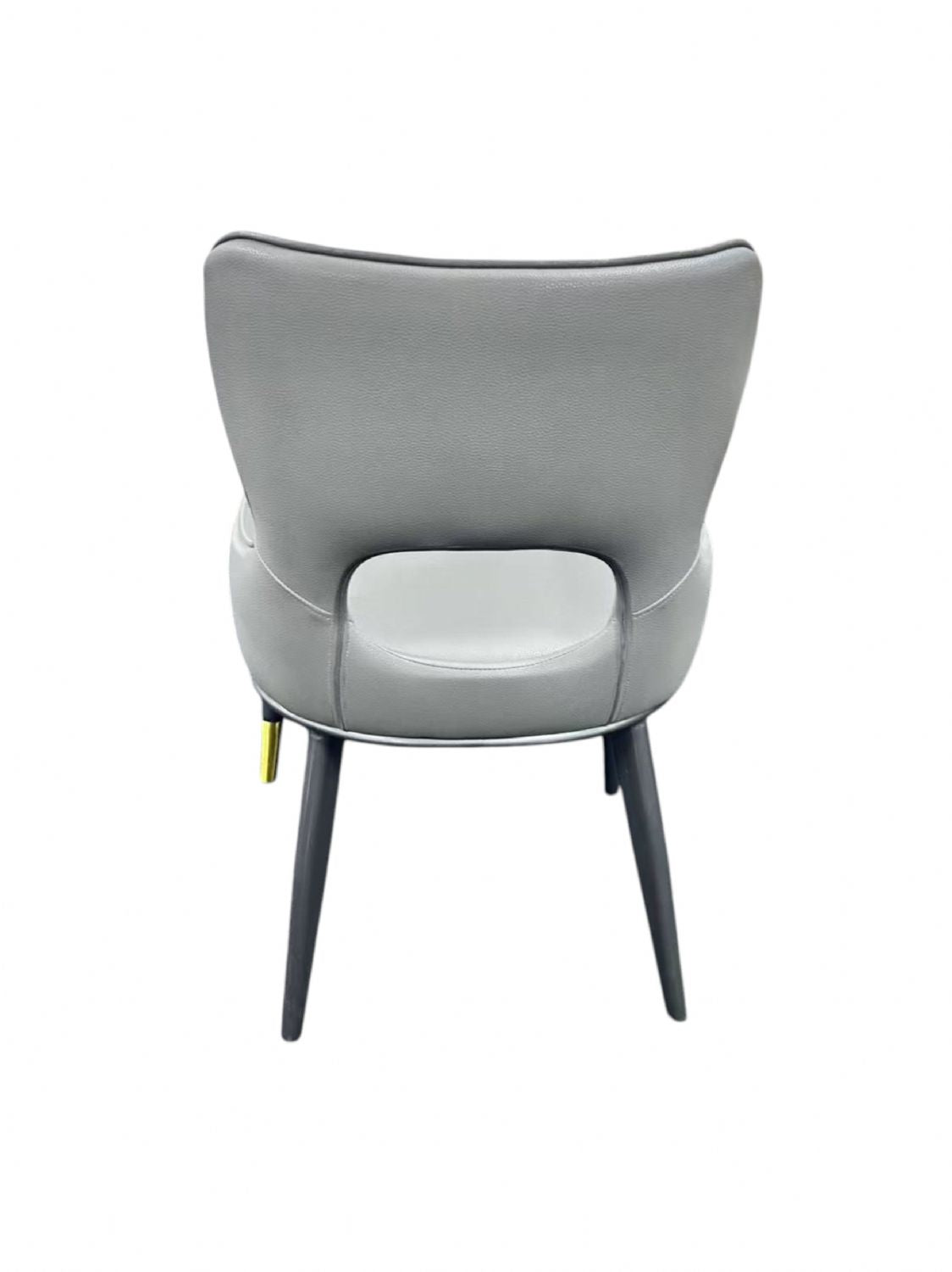 Modern Light Grey PU Upholstered Dining Chair with Button Tufted Back and Black Legs