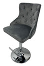 Luxury Dark Grey Velvet Button Tufted Bar Stool with Chrome Base and Lion Knocker
