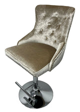 Traditional Mink Velvet Adjustable Bar Stool with Lion Knocker Back and Chrome Base