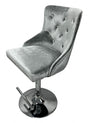 Modern Silver Grey Shimmer Velvet Bar Stool with Lion Knocker and Chrome Pedestal Base