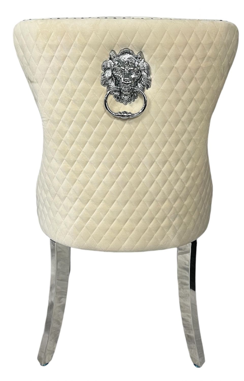 Luxury Ivory Velvet Dining Chair with Lion Knocker and Chrome Legs