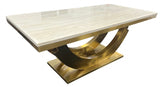 Luxury Cream Marble 200cm Dining Table with Gold Art Deco U Shaped Pedestal Base