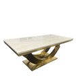 Luxury Cream Marble 200cm Dining Table with Gold Art Deco U Shaped Pedestal Base