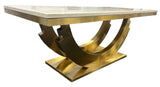 Luxury Cream Marble 200cm Dining Table with Gold Art Deco U Shaped Pedestal Base