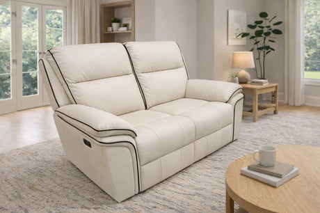 Modern Ivory Leather Fabric Upholstery 2 Seater Recliner Sofa