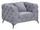 Modern Grey Fabric Chesterfield Sofa Chair with Chrome Accent Legs