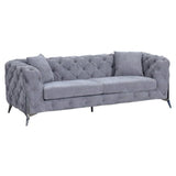 Modern Grey Fabric Chesterfield 3 Seater Sofa with Chrome Accent Legs