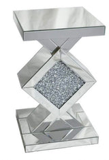 Mirrored Diamond Accent Pedestal Side Table with Crushed Crystal Centre