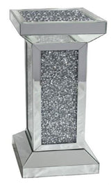 Mirrored Crushed Crystal Pedestal Display Stand with Square Top