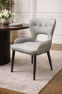 Modern Light Grey PU Upholstered Dining Chair with Button Tufted Back and Black Legs