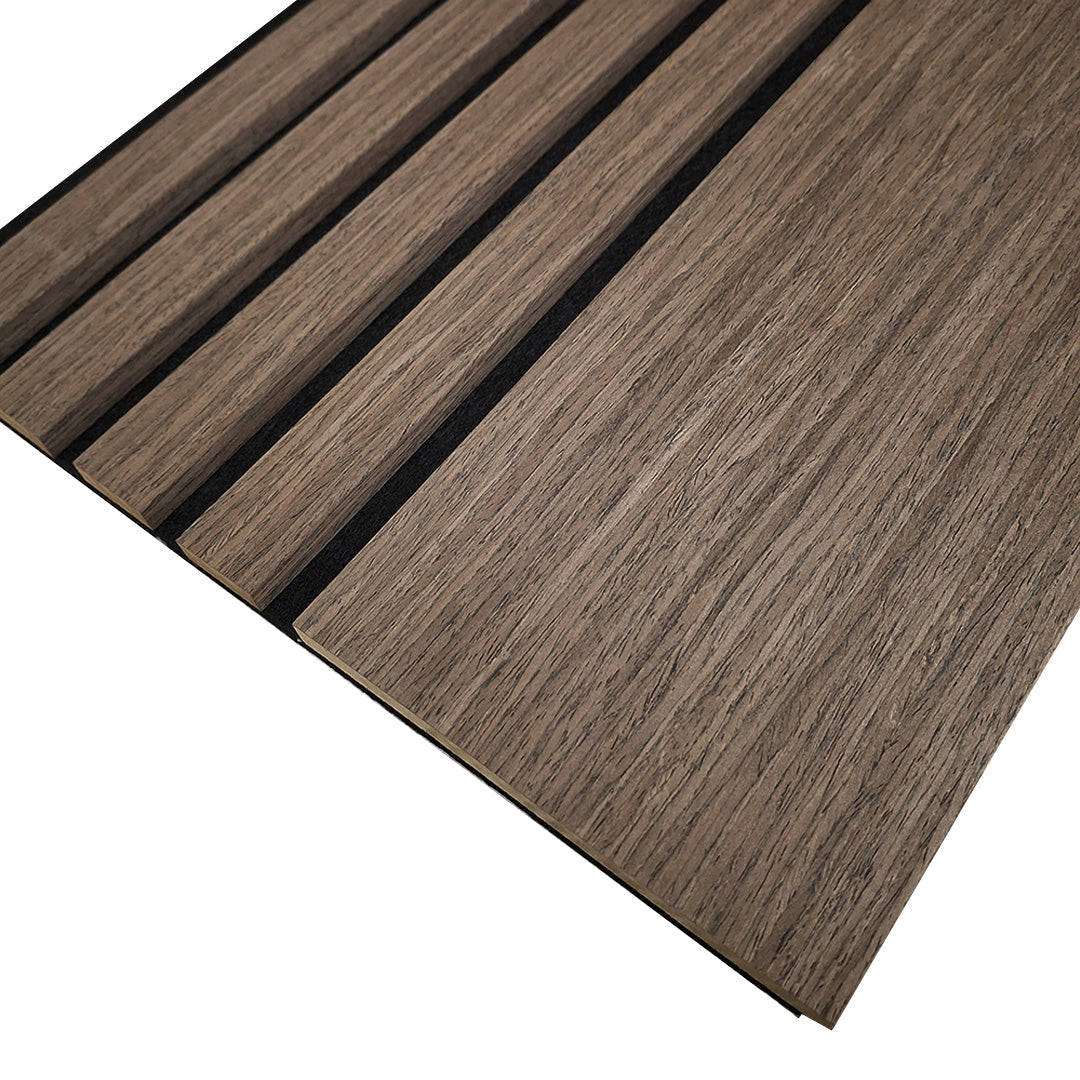 Multi Width Acoustic Wood Veneer Wall Panels - 3-sided - 240cm x 30cm (2 pack) - Smoked Oak