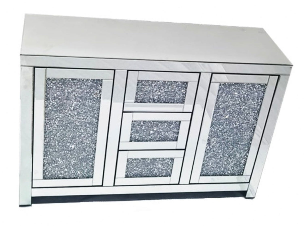 Silver Mirrored Crystal Effect 2 Door 3 Drawer Large Sideboard
