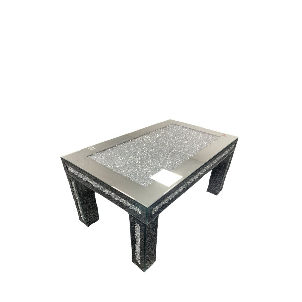 Silver Mirrored Crush Diamond Coffee Table with Glass Top