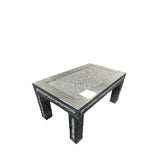 Silver Mirrored Crush Diamond Coffee Table with Glass Top
