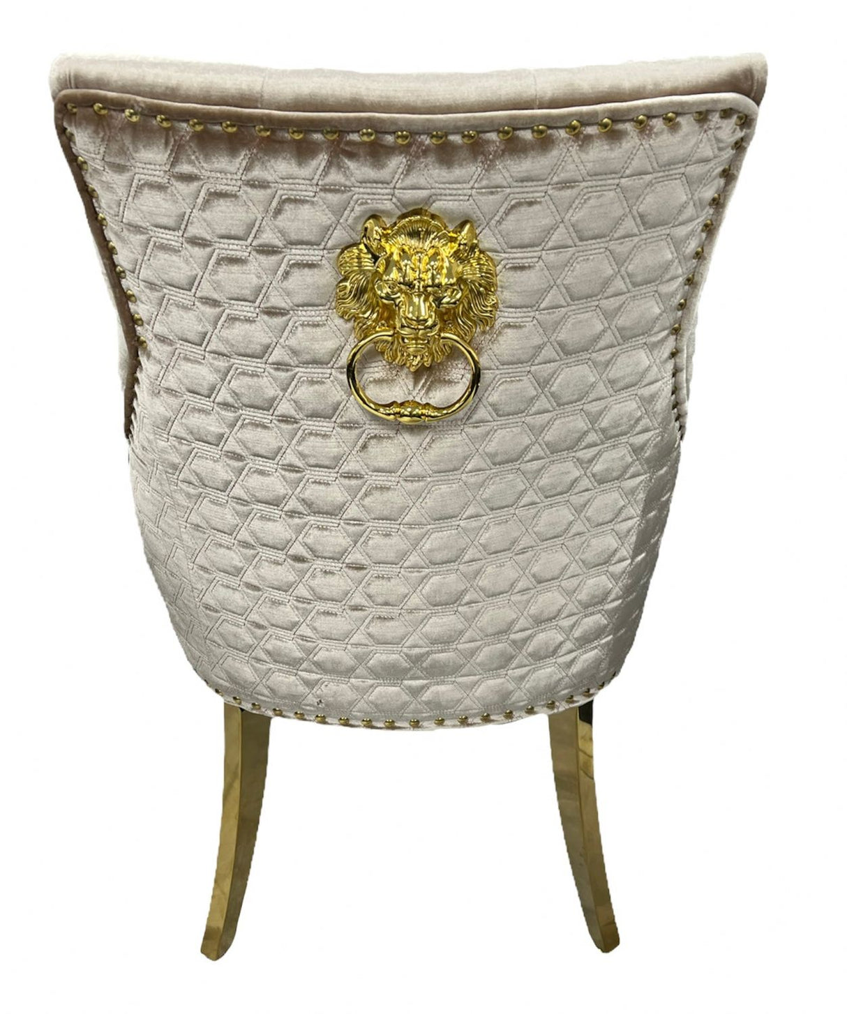 Luxury Mink Shimmer Velvet Dining Chair with Lion Knocker and Gold Legs
