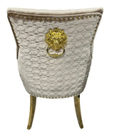 Luxury Mink Shimmer Velvet Dining Chair with Lion Knocker and Gold Legs