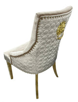 Luxury Mink Shimmer Velvet Dining Chair with Lion Knocker and Gold Legs