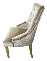 Luxury Mink Shimmer Velvet Dining Chair with Lion Knocker and Gold Legs
