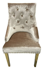 Luxury Mink Shimmer Velvet Dining Chair with Lion Knocker and Gold Legs