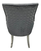Modern Dark Grey Velvet Dining Chair with Chrome Legs and Hexagonal Back