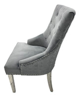 Modern Dark Grey Velvet Dining Chair with Chrome Legs and Hexagonal Back