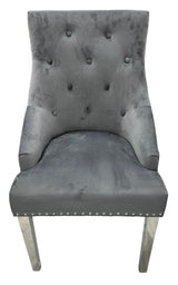 Modern Dark Grey Velvet Dining Chair with Chrome Legs and Hexagonal Back