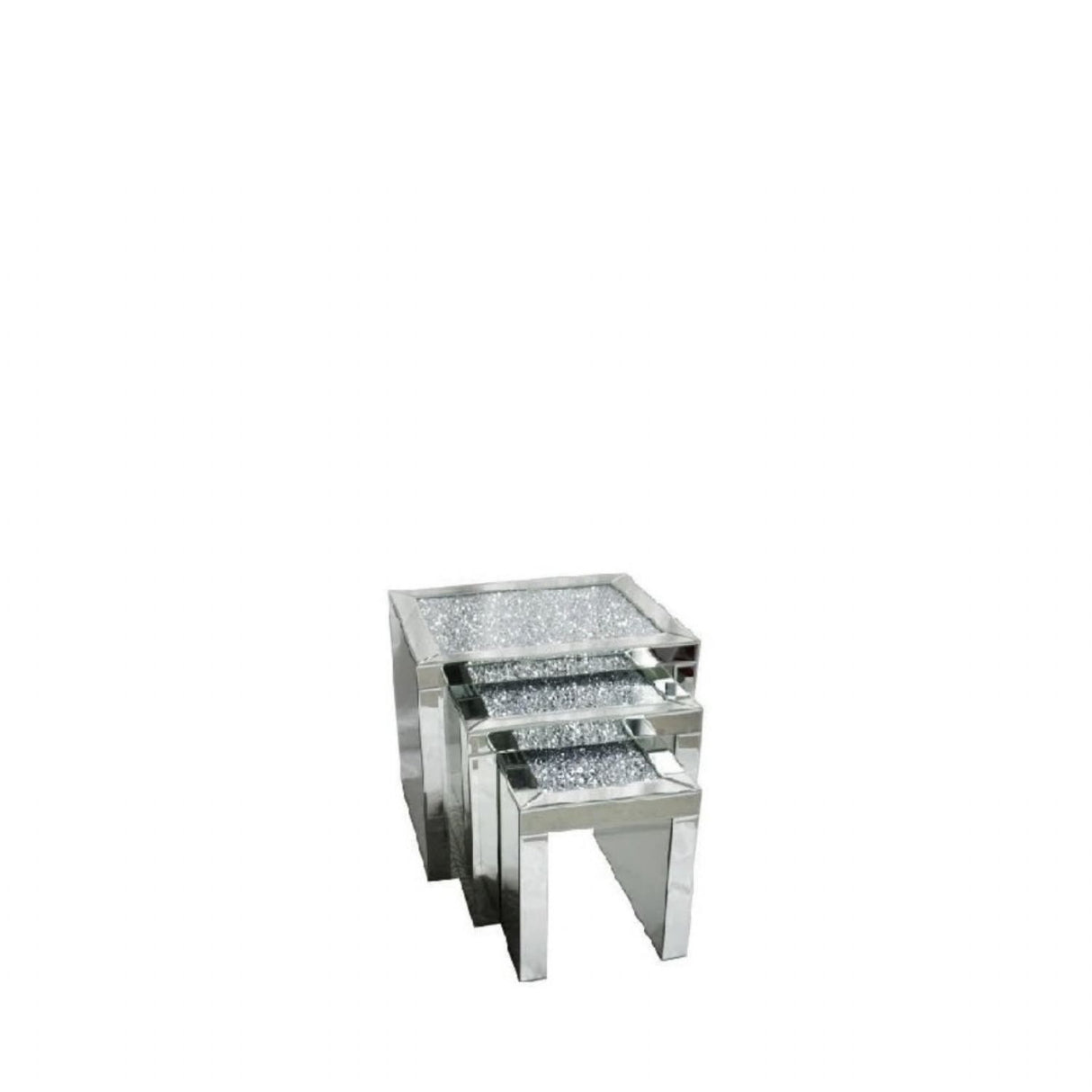 Mirrored Nest of 3 Tables with Crushed Crystal Tops