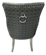 Modern Dark Grey PU Dining Chair with Ring Knocker and Chrome Legs
