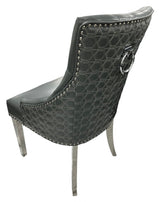 Modern Dark Grey PU Dining Chair with Ring Knocker and Chrome Legs