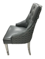 Modern Dark Grey PU Dining Chair with Ring Knocker and Chrome Legs