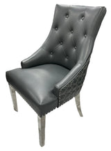 Modern Dark Grey PU Dining Chair with Ring Knocker and Chrome Legs