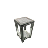 Mirrored Pedestal Side Table with Crushed Diamond Detailing