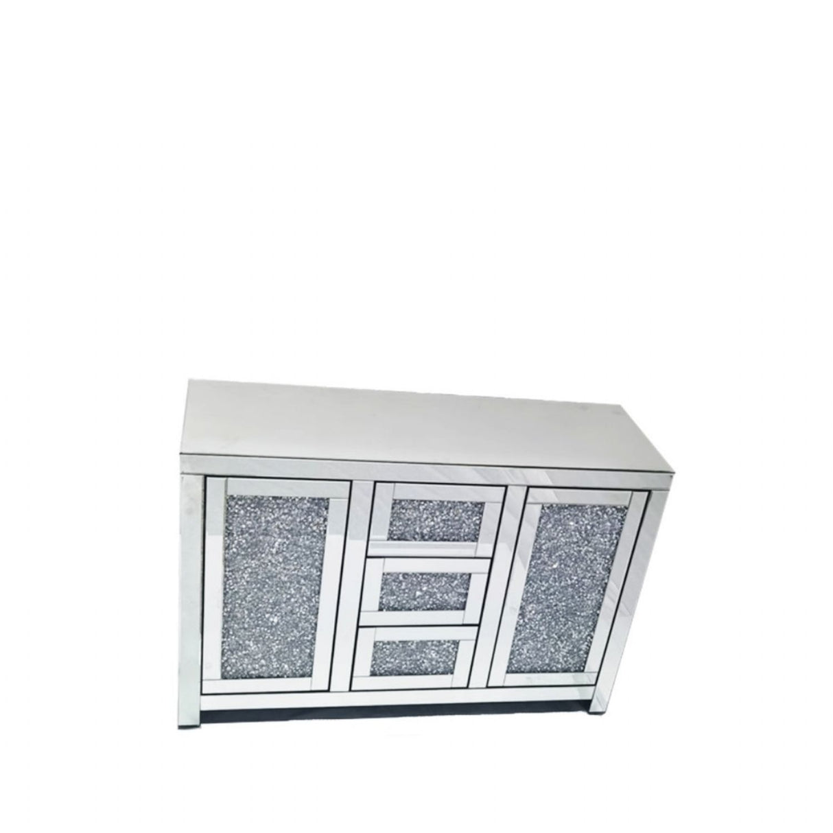 Silver Mirrored Crystal Effect 2 Door 3 Drawer Large Sideboard