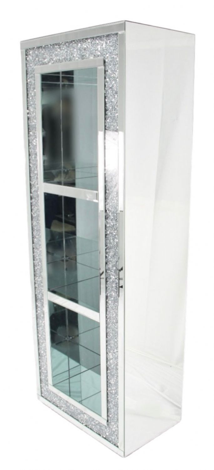 Mirrored High Display Bookcase with Crushed Crystal Frame and Glass Shelves