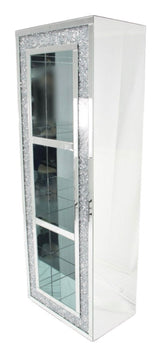 Mirrored High Display Bookcase with Crushed Crystal Frame and Glass Shelves