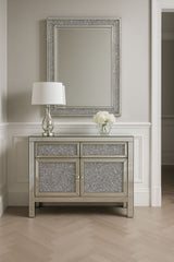Silver Mirrored Crystal Effect 2 Door 2 Drawer Small Sideboard