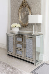 Silver Mirrored Crystal Effect 2 Door 3 Drawer Large Sideboard