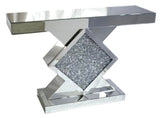 Silver Mirrored Triangle Console Table with White LED Lighting