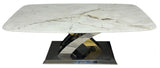 Luxury Cream Marble Effect Coffee Table with Silver and Gold Cross Base
