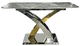 Luxury Grey Marble Effect Console Table with Silver and Gold Cross Pedestal Base