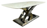 Luxury Cream Marble Effect Dining Table with Silver and Gold Cross Base
