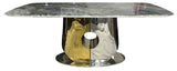 Modern Grey Marble Effect Coffee Table with Gold and Silver Metal Pedestal Base
