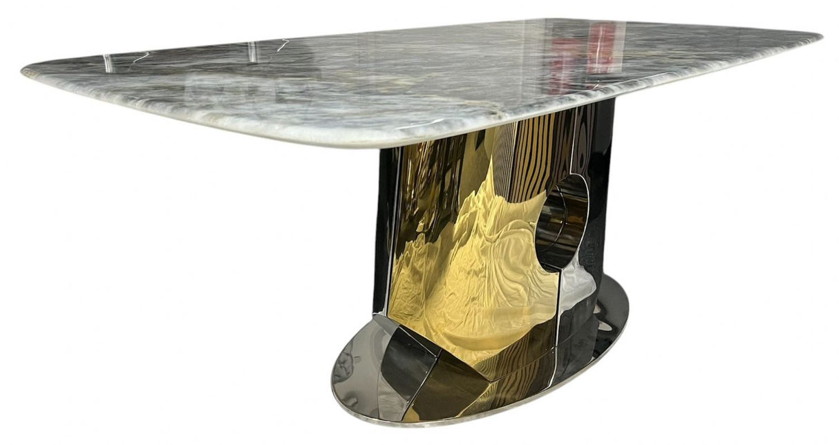 Modern Grey Marble Effect Coffee Table with Gold and Silver Metal Pedestal Base