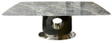 Luxury Grey Marble Dining Table with Chrome and Gold Block Pedestal Base