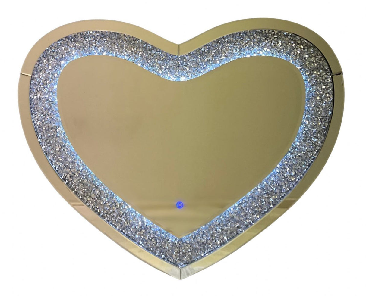 LED Heart Shaped Mirrored Wall Decor with Crushed Diamond Border