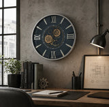 Industrial Black and Silver Mechanical Moving Gear Decorative Wall Clock