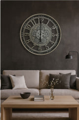 Industrial Silver Skeleton Gear Decorative Wall Clock